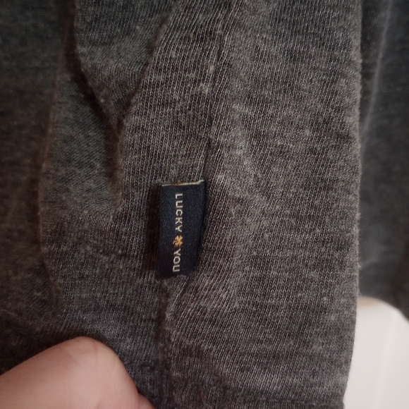 Lucky Brand Venice Burnout Henley Charcoal Long Sleeve Shirt Size Medium - Picture 3 of 5